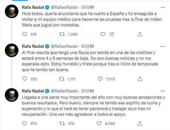 MKSPORT-纳达尔肋骨应力性骨折休息4至6周 恐影响红土赛季