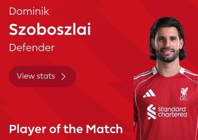 MKSPORT-任意球破门，索博斯洛伊当选利物浦vs热刺全场最佳球员